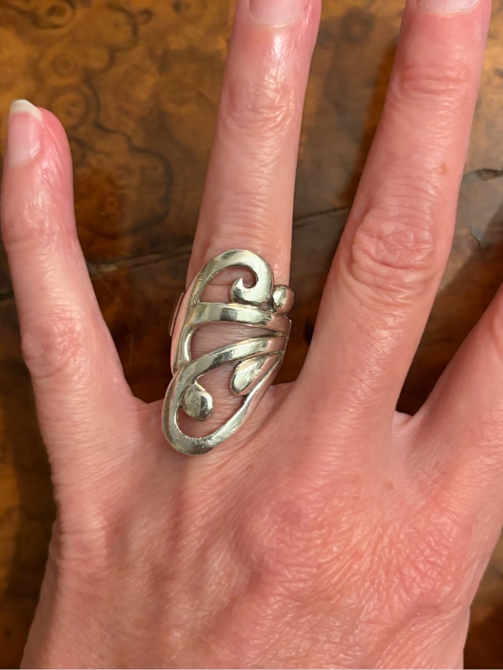 Sterling Silver Filigree Scroll Statement Ring Large Openwork Boho 925
